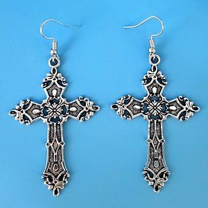Silver Gothic Cross Earrings